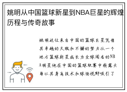 姚明从中国篮球新星到NBA巨星的辉煌历程与传奇故事